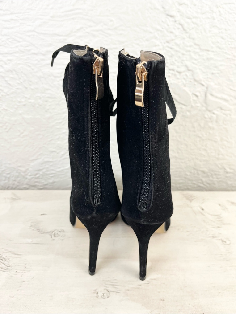 Black Velvet Faux Suede Lace Up Boots Witchy Gothic Heeled Victorian 40 9 - Picture 10 of 14